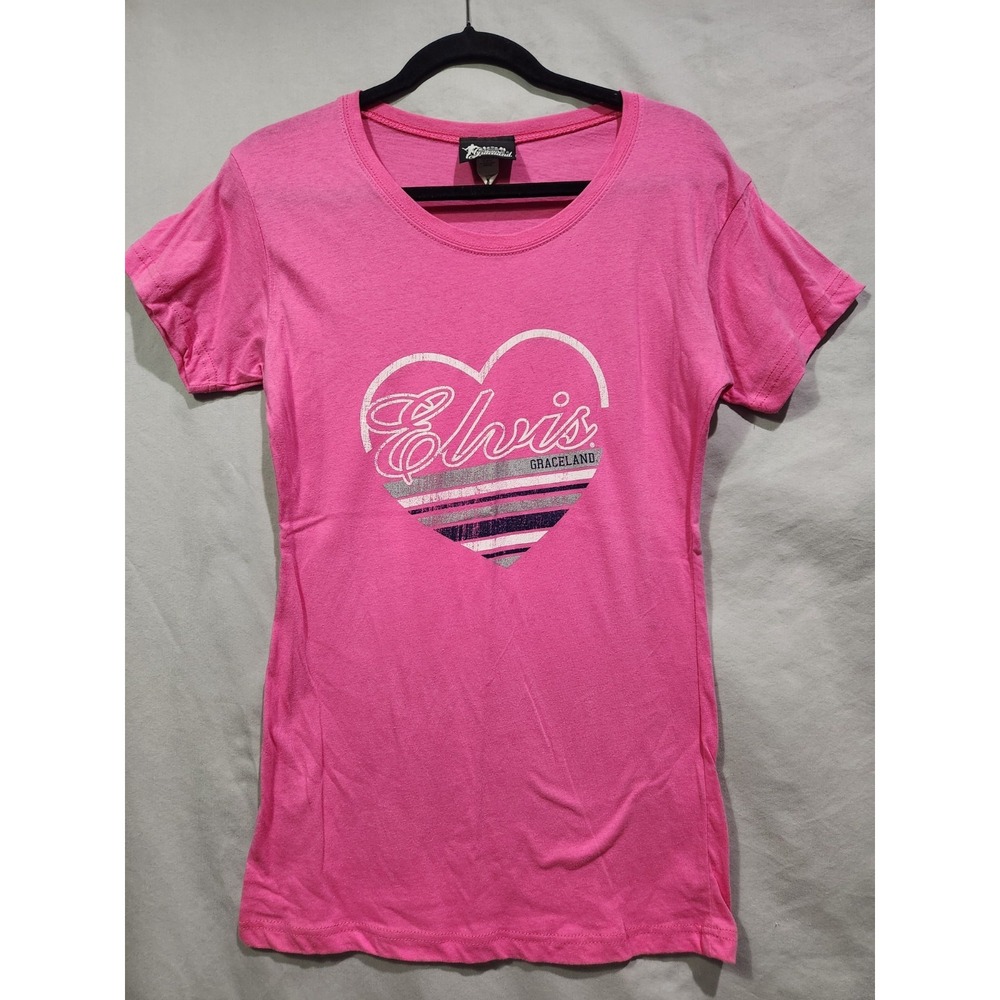 Graceland Elvis Presley Pink Heart Tshirt Long Length Medium King of Rock & Roll